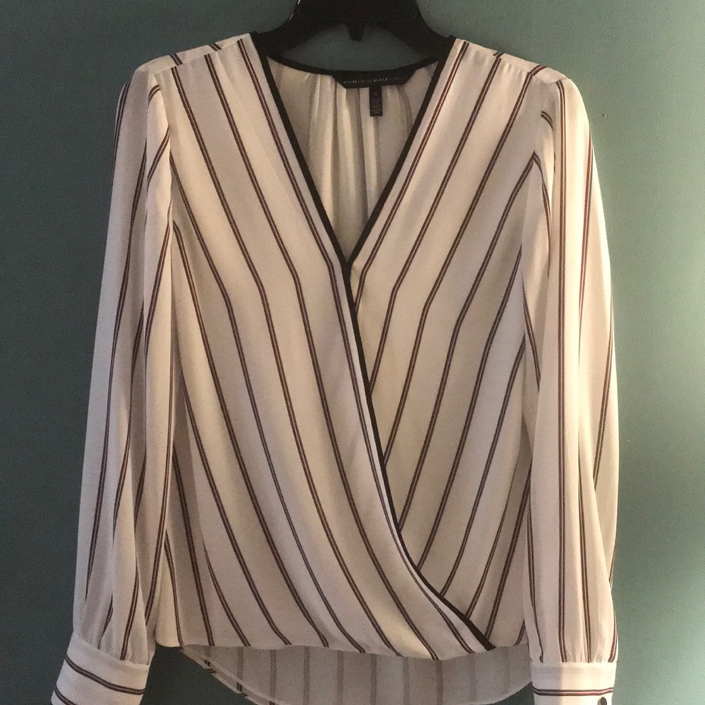 White House Black Market stripe blouse so 6
